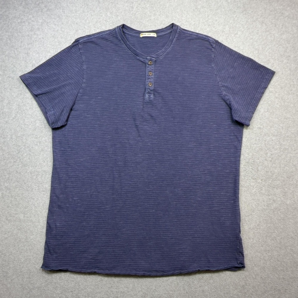 Marine Layer Henley Shirt Mens L XL Blue Striped Short Sleeve Tee Casual Soft